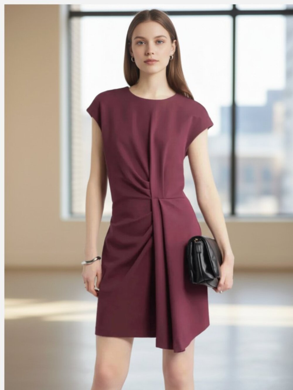 NWT Nordstrom Pleated Ponte Minidress XX -Large, BURGUNDY ROYALE